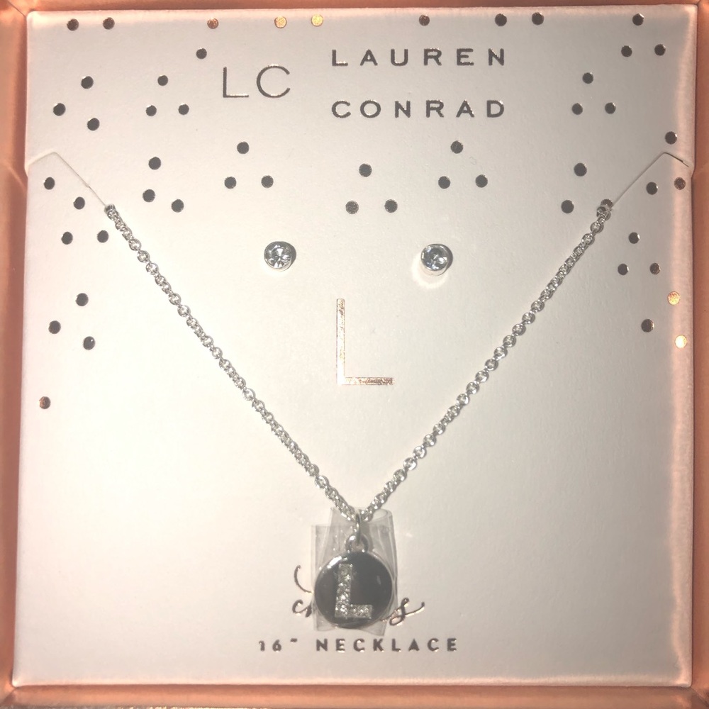 Laura Conrad “L” Necklace and Studs